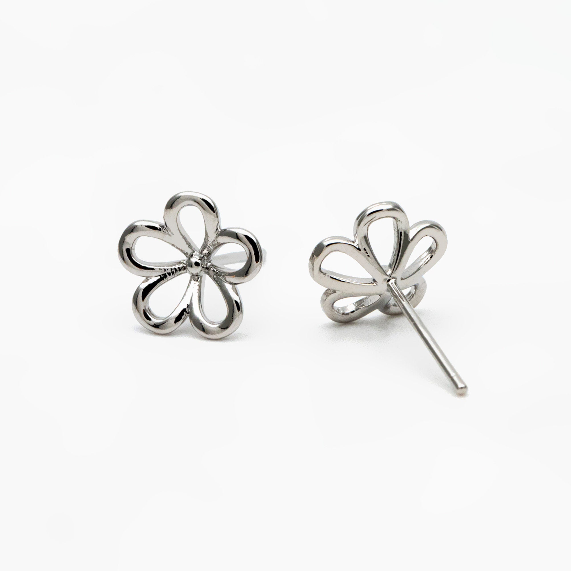 10pcs Gold/ Silver Tone Hollow Flower Stud Earring, Gold/ Rhodium Plated Brass Dainty Earrings (GB-4323-C)